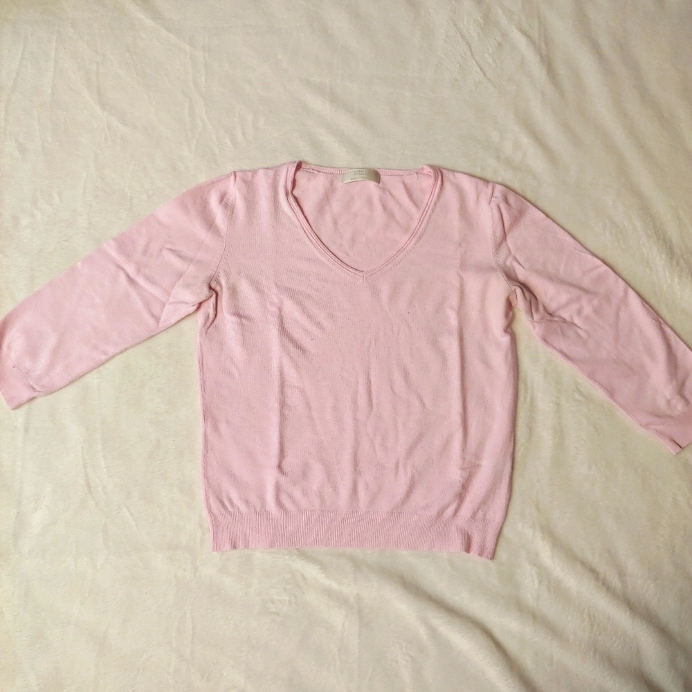 Pink M&S 3/4 sleeve v-neck sweater